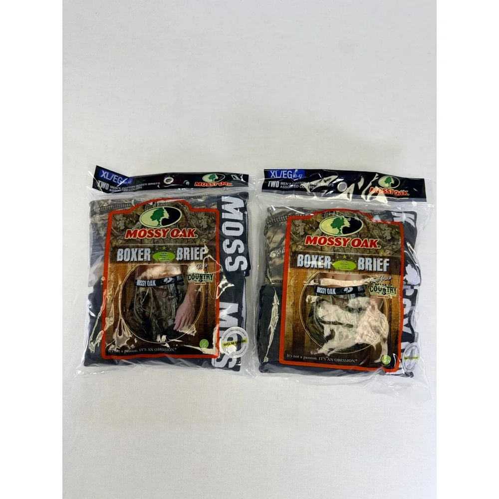 Mossy Oak Mens Boxer Briefs 2-Pack XL 40-42 Camo Black Cotton Stretch Underwear